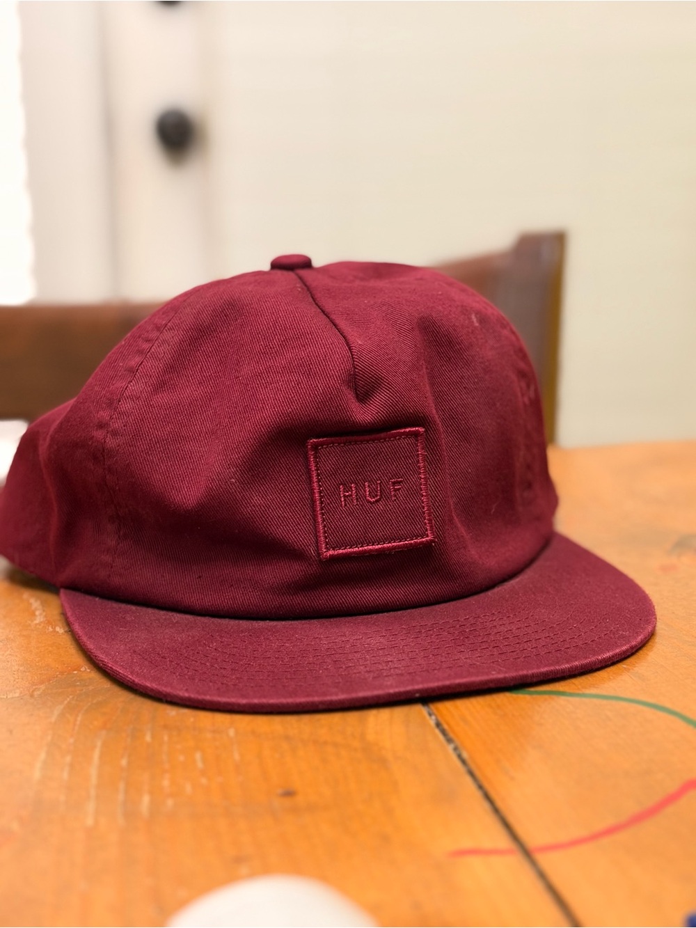 HUF Box Logo Snapback Hat Burgundy Cotton